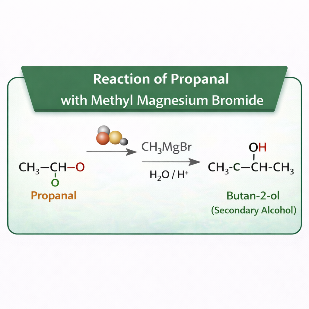 Aldehydes on reaction with grignard reagent followed by hydrolysis gives secondary alcohol except formaldehyde, it will give primary alcohol  For example propanal on reaction with methyl magnesium bromide followed by hydrolysis gives butan-2-ol (secondary alcohol)