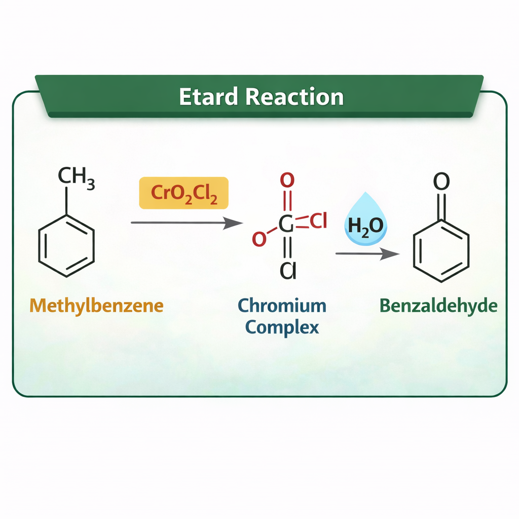 We get a chromium complex when chromyl chloride oxidizes the methyl group, on further hydrolysis benzaldehyde is obtained. This reaction is known as the Etard reaction.