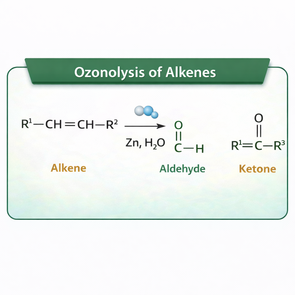 Aldehydes are obtained by the ozonolysis of alkenes followed by reacting the ozonolysis products with zinc dust and water. A mixture of aldehydes and ketones is obtained depending upon the structure of the hydrocarbon (alkene).
