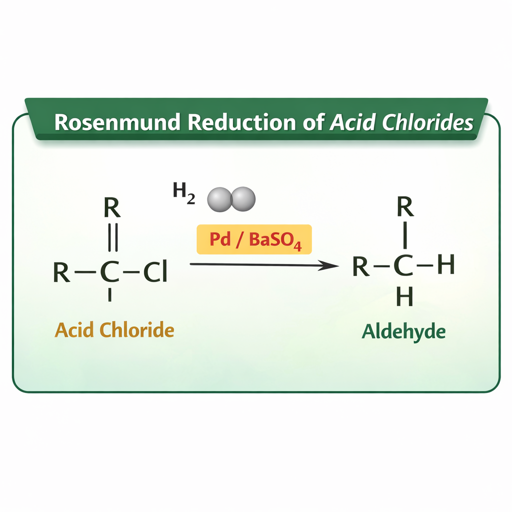 Acid chlorides on hydrogenation in the presence of catalyst palladium and barium sulfate gives aldehydes. This reaction is known as the Rosenmund reaction.