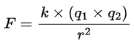 Coulomb’s Law formula showing force (F) equals k multiplied by charge q₁ and charge q₂, divided by the square of the distance r (F = k × (q₁ × q₂) / r²).