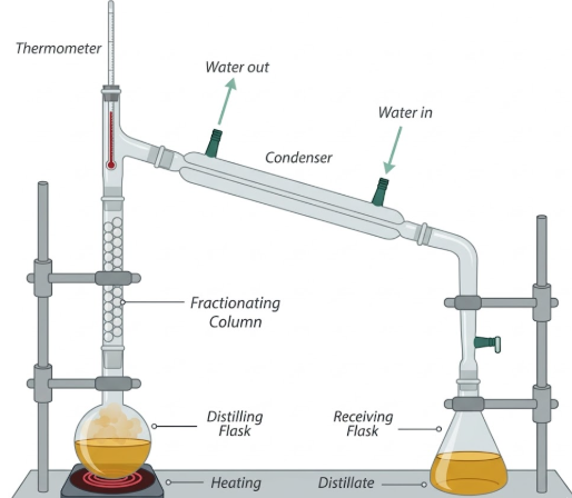 Laboratory apparatus for fractional distillation.