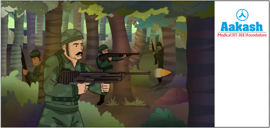 Soldiers with their camouflage uniform inside forest